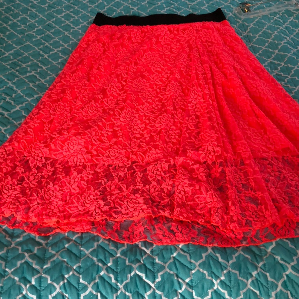 LulaRoe bright coral lace skirt.